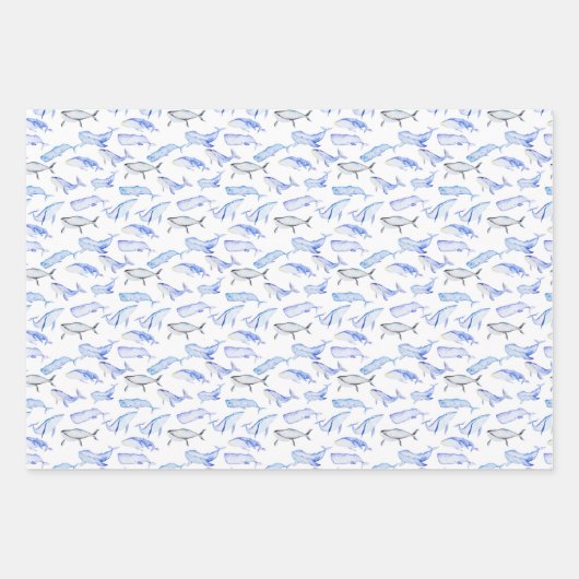 Blaues Whale-Muster Geschenkpapier Set (Vorderseite 2)