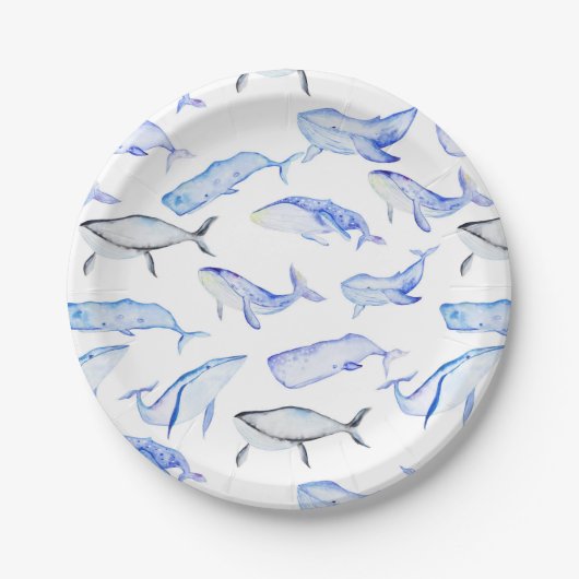 Blaues Whale-Muster Pappteller (Vorderseite)