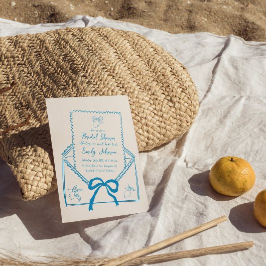 Blaues Whimsikhandgezeichnetes Lemon Brautparty Einladung