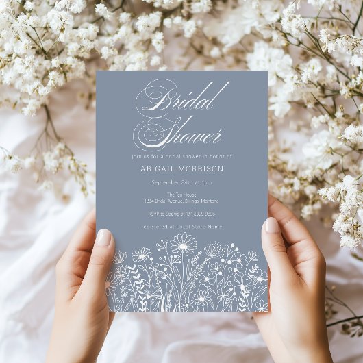 Blaues Wildblume-Brautparty Einladung