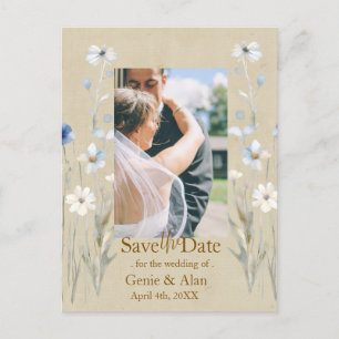 Blaues Wildblume Save the Date Foto Postkarte