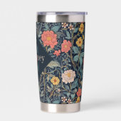 Blaues William Morris Blumen Elegantes Monogramm Thermobecher (Links)
