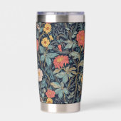 Blaues William Morris Blumen Elegantes Monogramm Thermobecher (Rückseite)