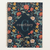 Blaues William Morris Blumenmuster Elegantes Monog Planer (Vorderseite)