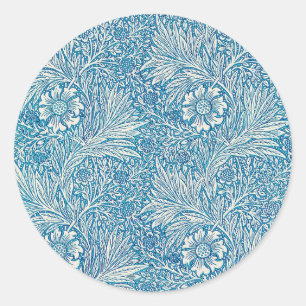 Blaues William Morris Blumenmuster Runder Aufkleber