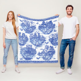 Blaues Willow Animal Pagoda Vintages Muster in Asi Fleecedecke