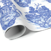 Blaues Willow Animal Rabbit Deer Fox Toile Einziga Geschenkpapier (Rolleneckpunkt)