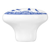 Blaues Willow Design Blumentaube steht genau vor d Keramikknauf (Seitenansicht)