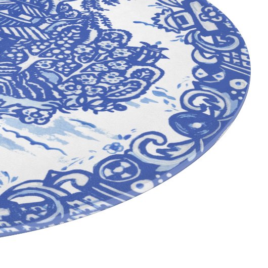 Blaues Willow Rabbit Island White Whimsical Toile Schneidebrett (Ecke)