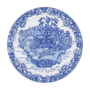 Blaues Willow Rabbit Island White Whimsical Toile  Schneidebrett