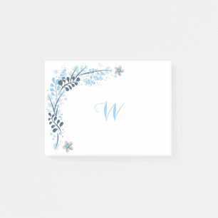 Blaues Winter-Blumen-Monogramm Post-it Klebezettel
