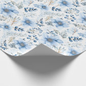 Blaues Winter-Blumenmuster Geschenkpapier (Ecke)