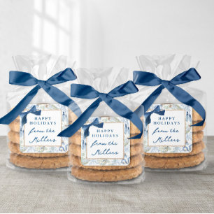 Blaues Winter-Grandmillennial-Weihnachtsgeschenk Quadratischer Aufkleber