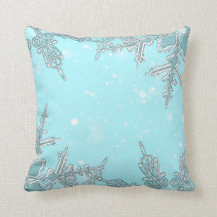 Blaues Winter-Märchenland-elegante Schneeflocken Kissen