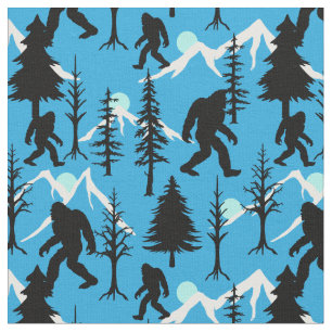 Blaues Winter-Sasquatch und Pine Trees Muster Stoff