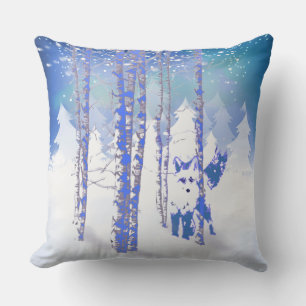 Blaues Winter-Schnee-Waldfox-Tier Kissen