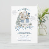 Blaues Winter-Weihnachts-Open-Haus Einladung (Stehend Vorderseite)