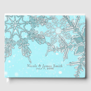 Blaues Winter-Wunderland Elegante Schneeflocken Ho Gästebuch
