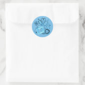 Blaues Wintergeschenk & Stechpalme, Schneeflocken Runder Aufkleber (Tasche)