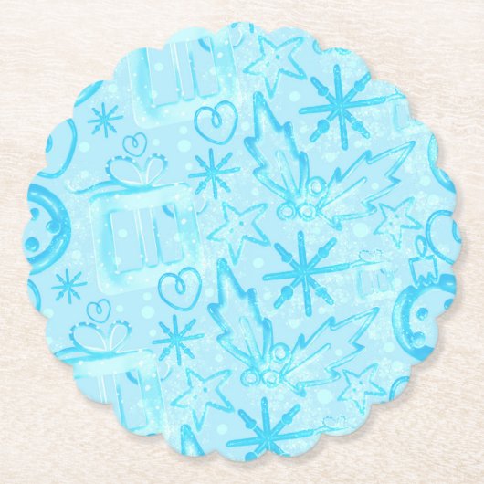 Blaues Wintergeschenk & Stechpalme, Weihnachtsfeie Untersetzer (Vorderseite)