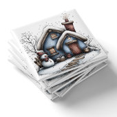 Blaues Winterhäuschen Weihnachtsmagnet Magnet