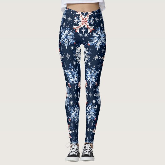 Blaues Wintermuster Leggings (Vorderseite)