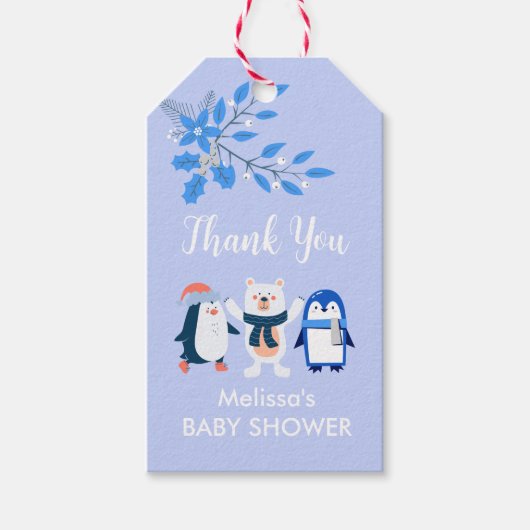 Blaues Winterwunderland Eisbärenpinguine Geschenkanhänger (Vorderseite)