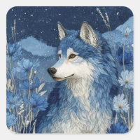 Blaues Wolfporträt unter dem sternenklaren Nachthi