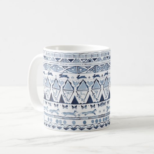 Blaues Woodland Tierfox Kaninchen Muster Kunst Kaffeetasse (Vorderseite Links)
