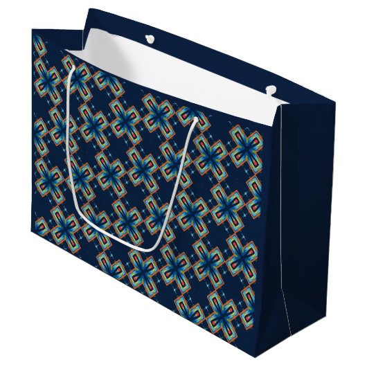 Blaues X abstraktes Muster Große Geschenktüte (Vorderseite Schrägansicht)