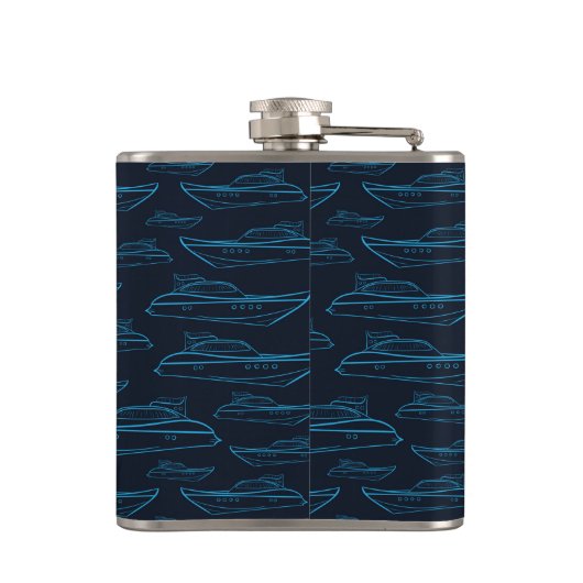 Blaues Yacht-Muster Flachmann (Rückseite)