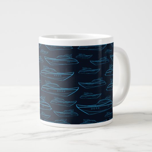Blaues Yacht-Muster Jumbo-Tasse (Vorderseite Rechts)