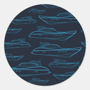 Blaues Yacht-Muster Runder Aufkleber