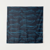 Blaues Yacht-Muster Wandteppich (Vorderseite (Horizontal))