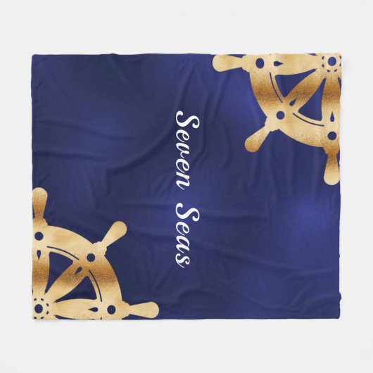 Blaues Yachtboot Name Gold Lenkrad Fleecedecke (Vorderseite (Horizontal))