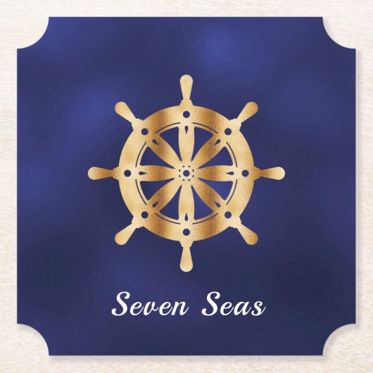 Blaues Yachtboot Name Gold Lenkrad Untersetzer (Vorderseite)