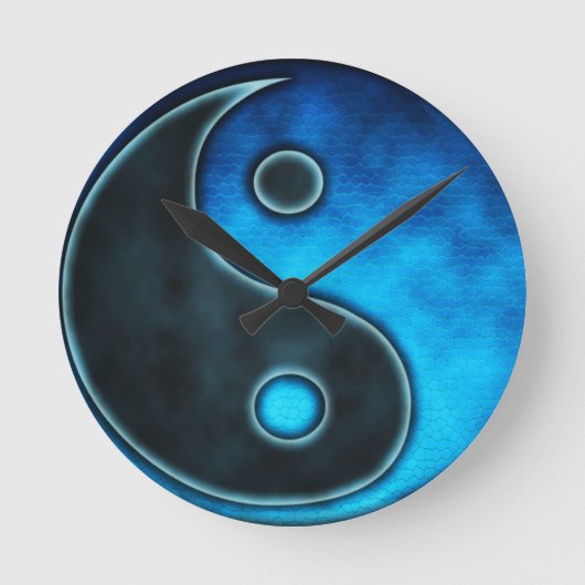 Blaues Yin Yang Symbol Runde Wanduhr (Vorderseite)