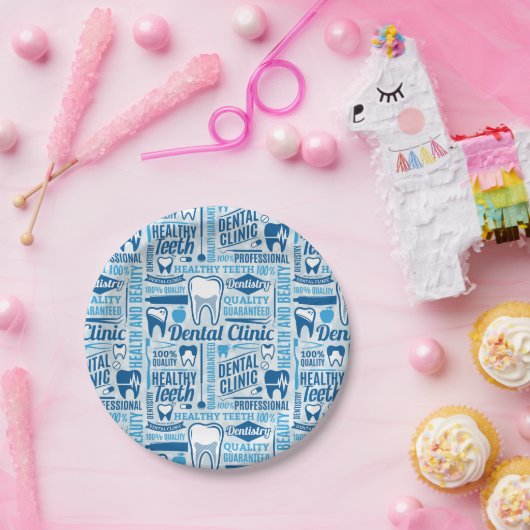 Blaues zahnmedizinisches Klinik-Muster Pappteller (Party)