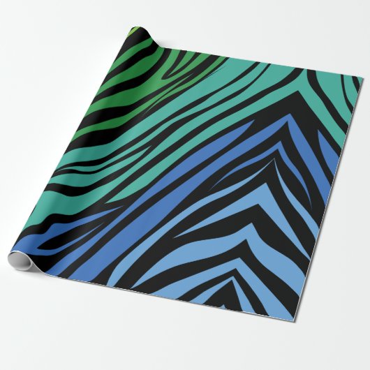 Blaues Zebra-Muster Geschenkpapier (Ungerollt)