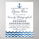 Blaues Zeichen der Nautischen Marine Open Bar Sign Poster (Vorne)