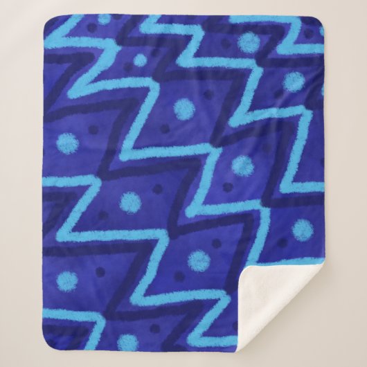 Blaues Zick-Zack-Punkte-Funky-Muster Sherpadecke (Vorderseite)