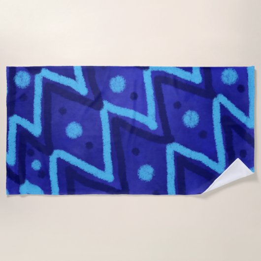 Blaues Zick-Zack-Punkte-Funky-Muster Strandtuch (Vorderseite)