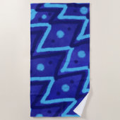 Blaues Zick-Zack-Punkte-Funky-Muster Strandtuch (Vorderseite)