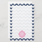 Blaues Zickzack Ikat mit Monogramm Briefpapier (Vorne/Hinten)