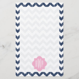 Blaues Zickzack Ikat mit Monogramm Briefpapier