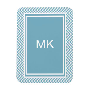 Blaues Zickzack mit Monogramm Magnet