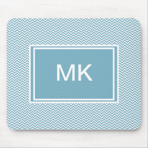 Blaues Zickzack mit Monogramm Mousepad