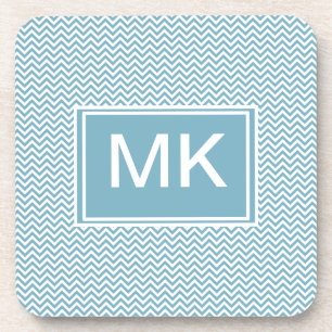 Blaues Zickzack mit Monogramm Untersetzer