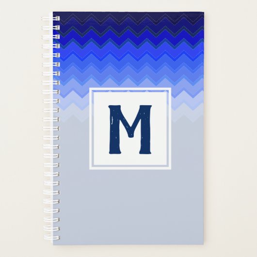 Blaues Zickzack Muster Mit Monogramm Planer (Vorderseite)