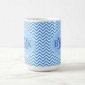 Blaues Zickzack Zickzack-Muster-Monogramm Kaffeetasse (Mittel)